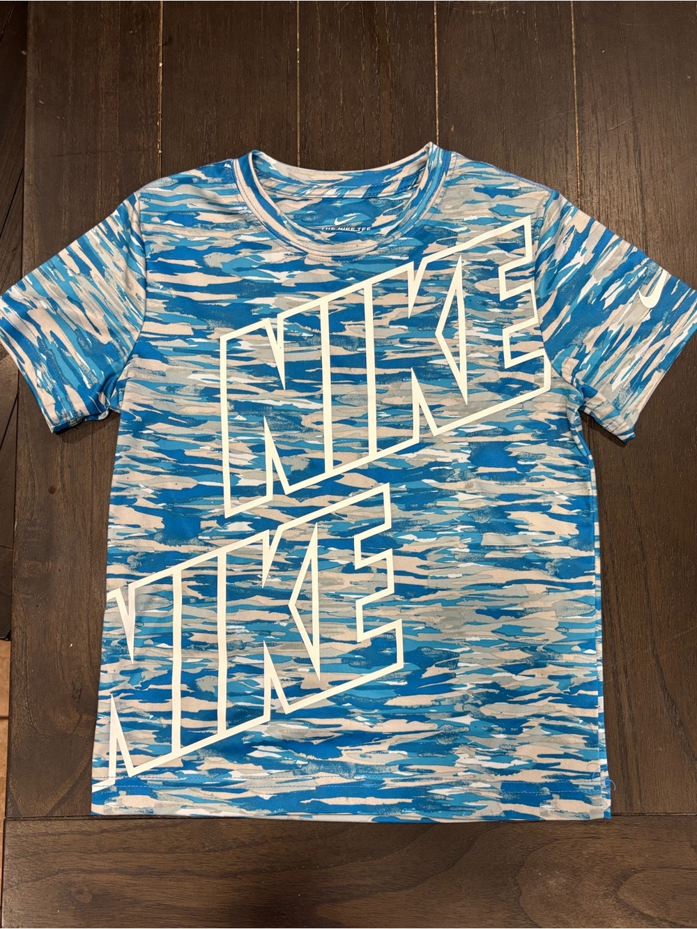 Nike Kids Dri-FIT Camo Graphic T-Shirt Blue & White Boys 6-7 Years